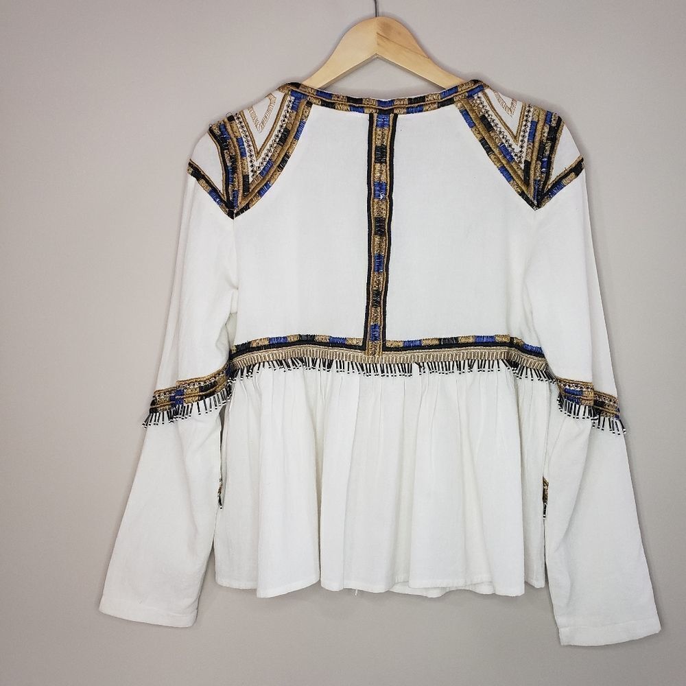 Del Lago Medium NWT Beige Long Sleeve Boho Beaded Embroidered Cropped Jacket - Picture 11 of 15